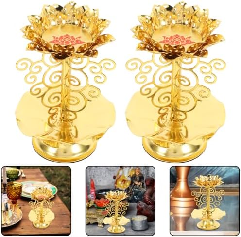 Amosfun 2pcs Golden Lotus Candle Holders for Diwali and Religious Use