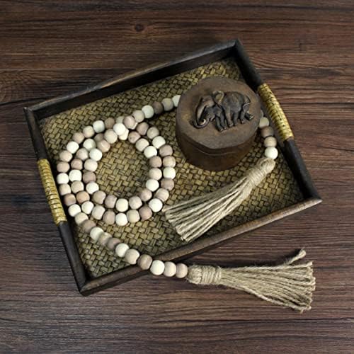Wood Beads Garland with Tassels Farmhouse Decor Wall Hanging Accent