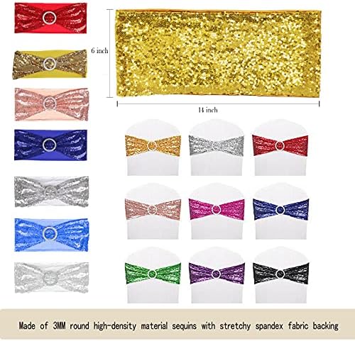 25 PCS Stretch Sequin Chair Sashes for Wedding and Events