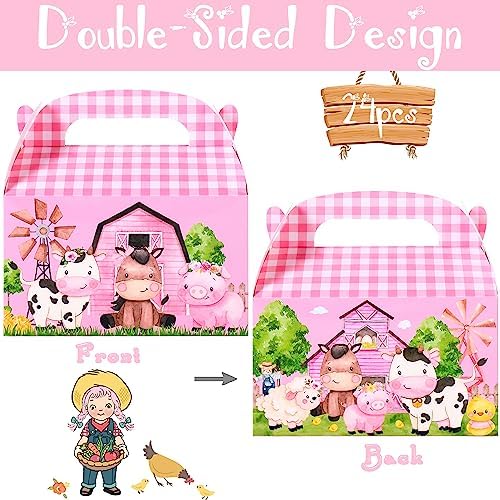 24Pcs Farm Animals Gable Boxes Party Favors