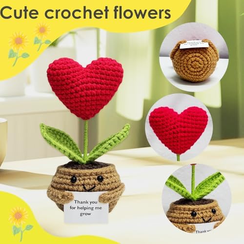 3PCS Handmade Crochet Sunflower Red Heart Forget-me-not Flowers
