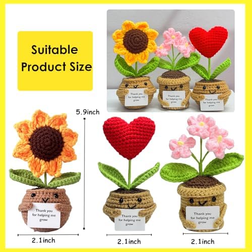 3PCS Handmade Crochet Sunflower Red Heart Forget-me-not Flowers