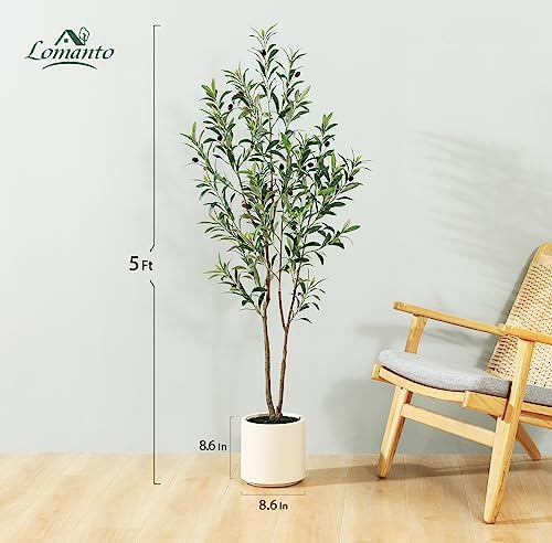 LOMANTO Artificial Olive Trees 5 ft Tall Fake Tree