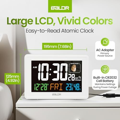 Baldr Atomic Clock with Temperature and Humidity Display - White