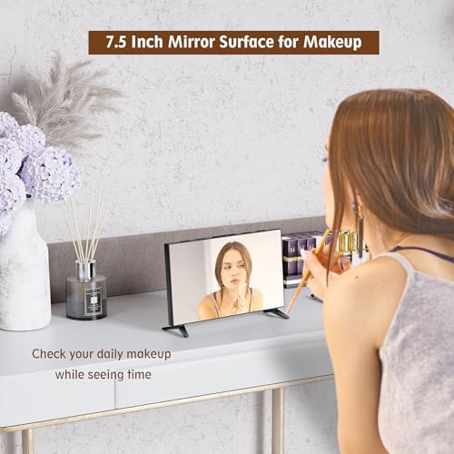 Mirror Digital Alarm Clock with Temperature and Dual Alarms BlackIce Blue Digit