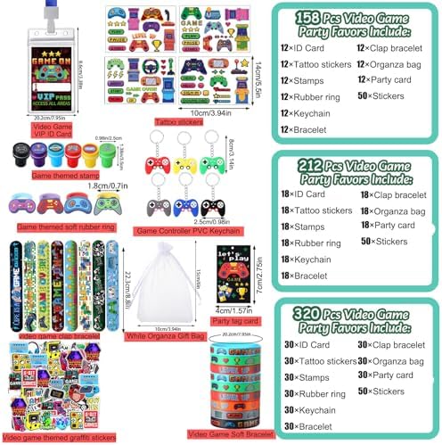 212 Pcs Gamer Party Favors Multi-Item Gift Pack