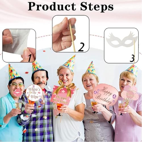 33PCS Glitter Rose Gold Photo Booth Props for Birthday