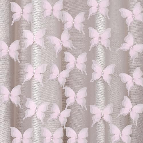 SUQ I OME 12pcs White Organza Pink Butterfly Curtain Decor