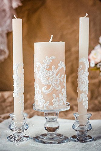 Lace Unity Candle Set 3pcs Rustic Wedding