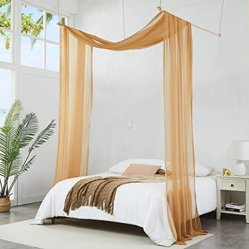 Warm Home Designs Extra Long Caramel Gold Sheer Window Scarf