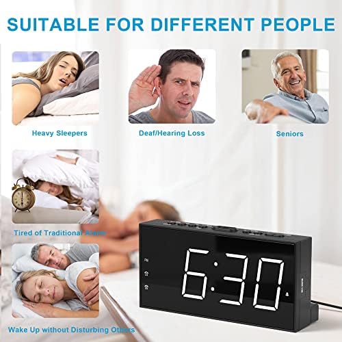 Extra Loud Dual Alarm Clock with Vibration for Bedroom and Deep Sleepers