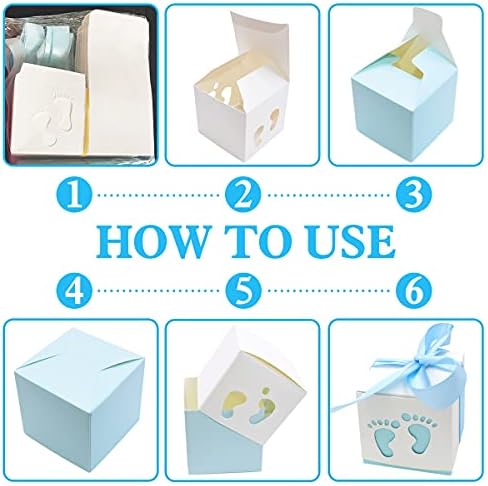 50pcs Footprint Design Candy Treat Boxes with Ribbon Pink
