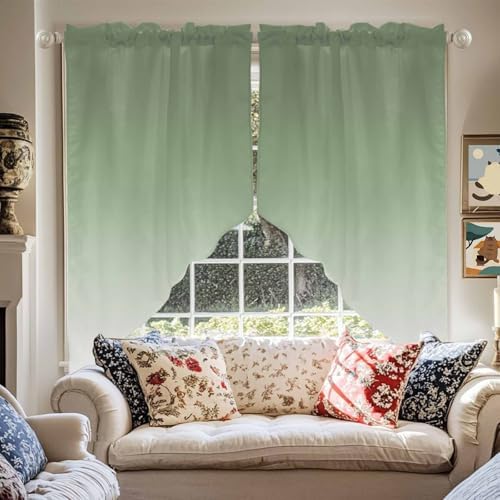 Swag Valances for Windows Gradient Sage Green 2 Panels 28x36 Inch
