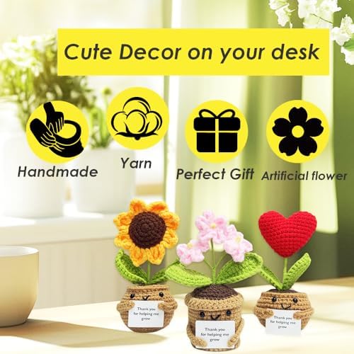 3PCS Handmade Crochet Sunflower Red Heart Forget-me-not Flowers