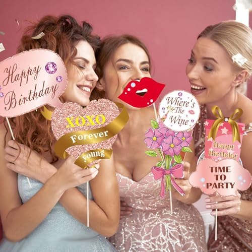 33PCS Glitter Rose Gold Photo Booth Props for Birthday