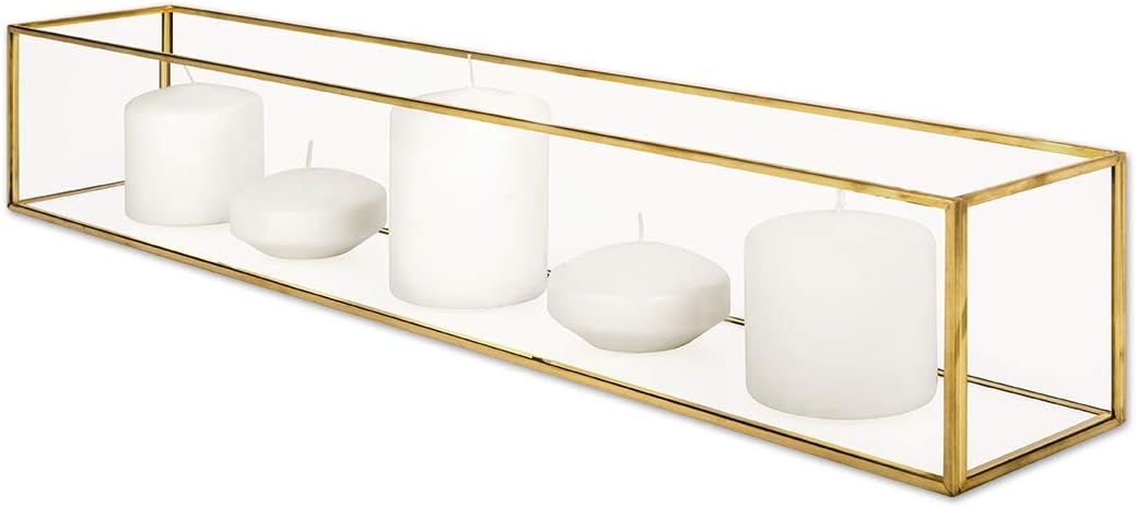 Koyal Wholesale 24 Inch Long Gold Glass Candle Holder Tray for Centerpieces