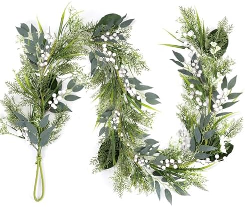 65 Ft Artificial White Flowers Garland with Berries