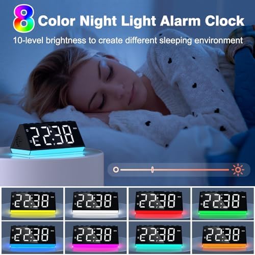 Loud Alarm Clock with Night Light and USB Ports