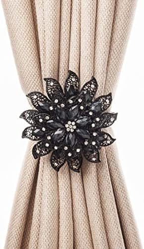 SUQ I OME Luxury Crystal Curtain Tieback with Magnetic Clip 2PCS Black
