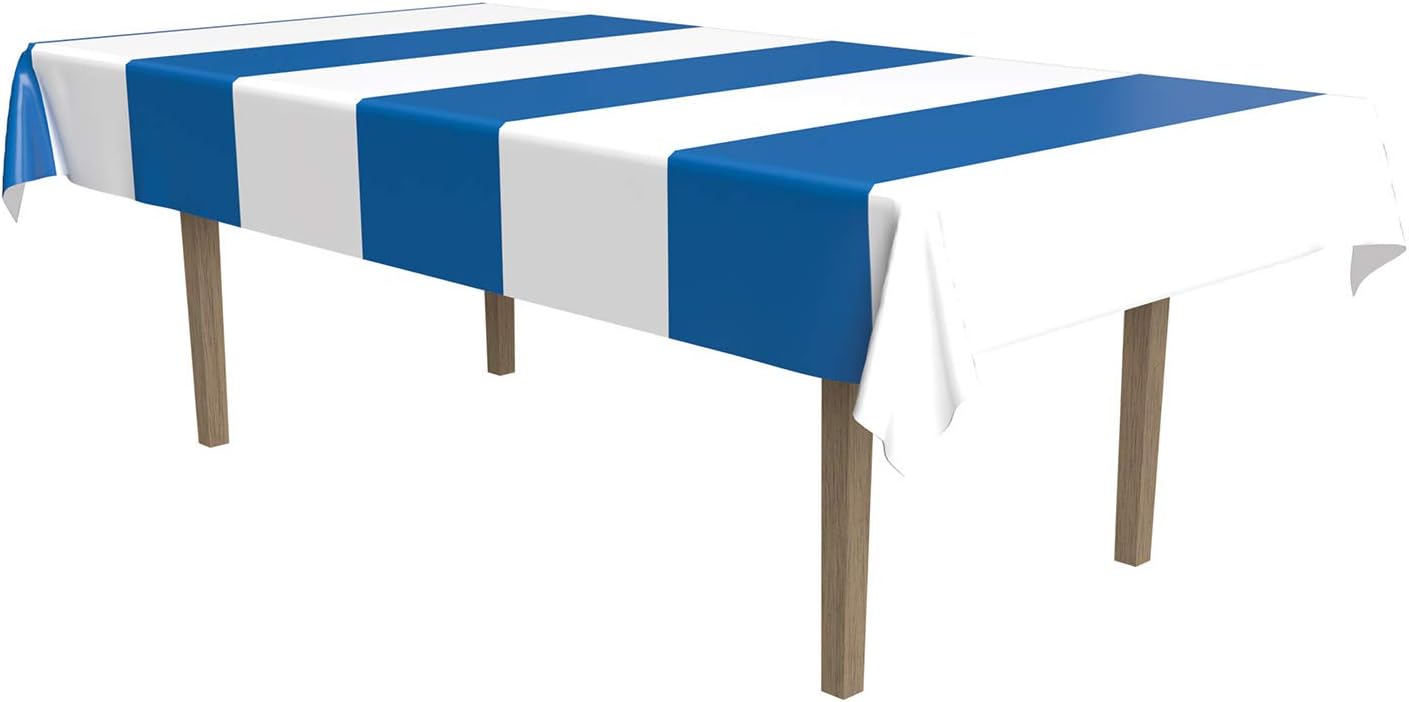 Beistle Blue White Stripes Table Cover