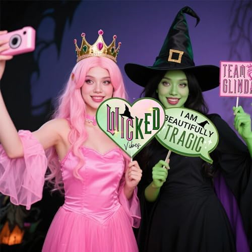 26 PCS Pink Green Wicked Party Photo Booth Props