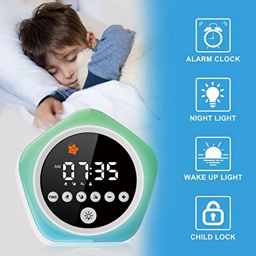 Kids Alarm Clock with Red Green Light and Star Design