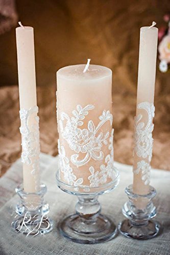 Lace Unity Candle Set 3pcs Rustic Wedding