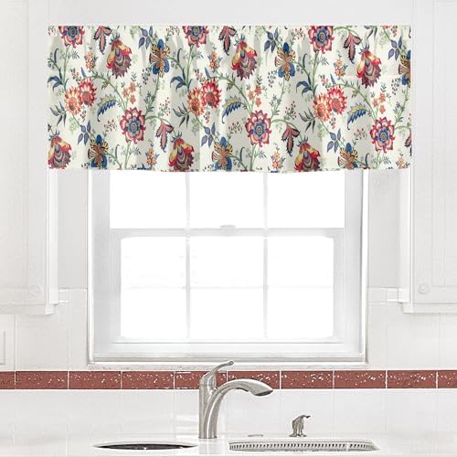 Red Blue Floral Valance Curtains 53x13 Inches