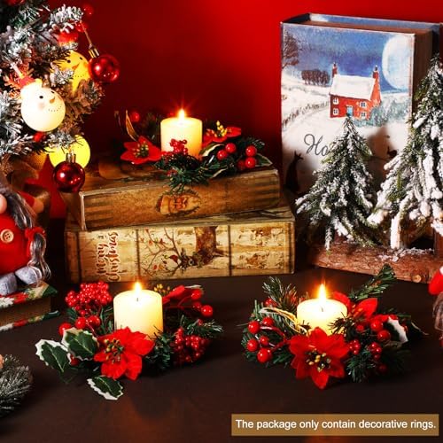 Yilloog 8 Piece Christmas Candle Wreath Holder Rings Set