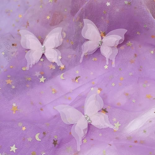 SUQ I OME 12pcs White Organza Pink Butterfly Curtain Decor