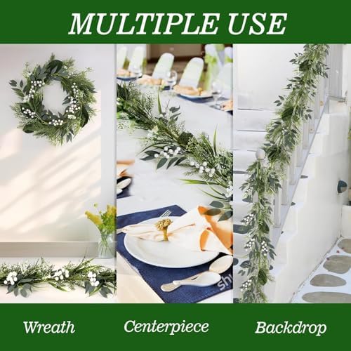 65 Ft Artificial White Flowers Garland with Berries