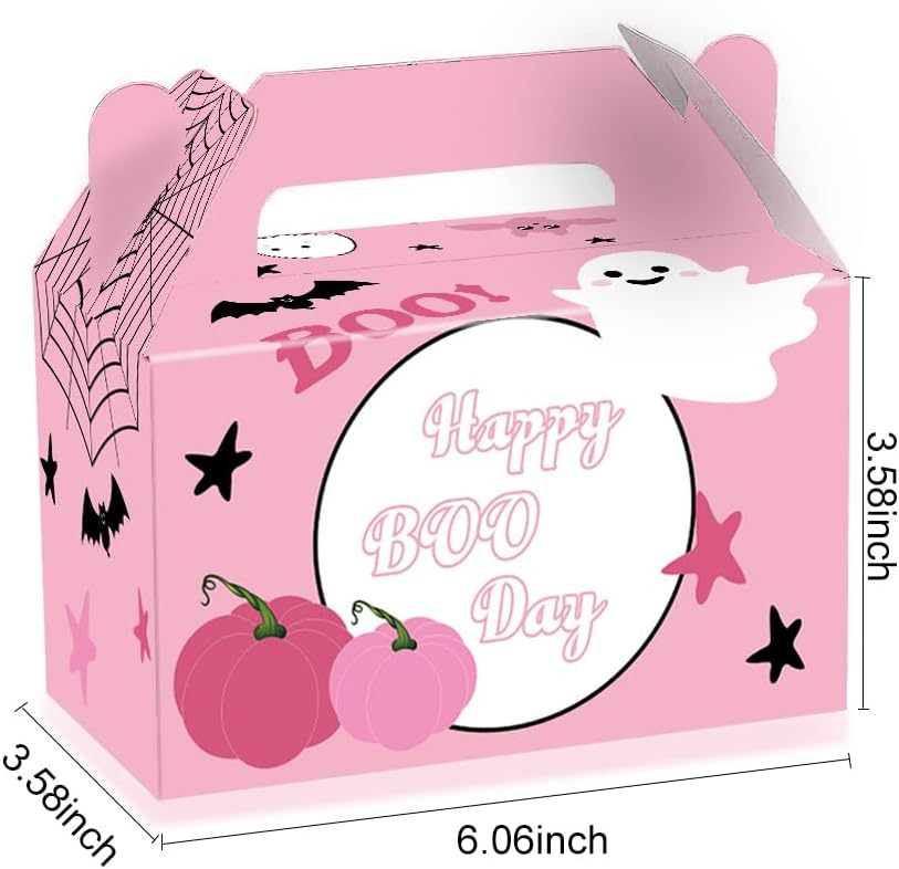 AYDILOUP 16 Pcs Halloween Party Favors Boxes Pink Boo Theme Gift Bags