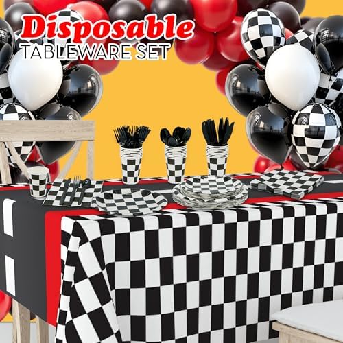 Checkered Party Supplies Set Serves 24 for Race Car Themed Events