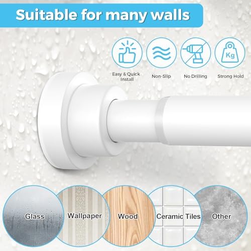 Adjustable Spring Tension Rod 30 To 64 Inch White Curtain Rod No Drilling