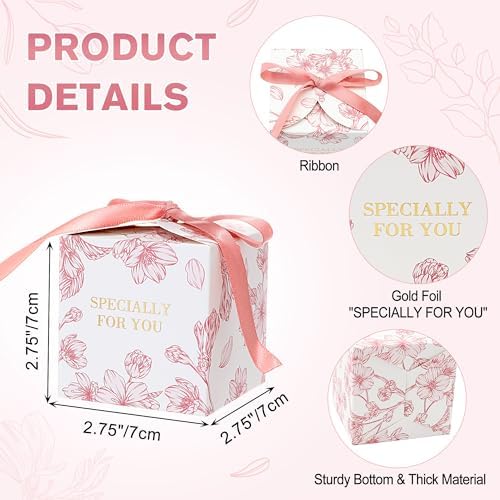 Yoption 50pcs Cherry Blossom Wedding Favor Boxes with Ribbons