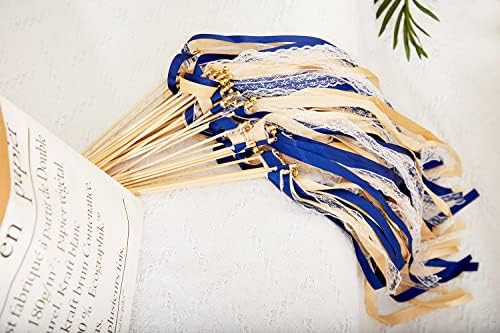 100 Pack Gold Bell Wedding Wands with Silk Ribbons