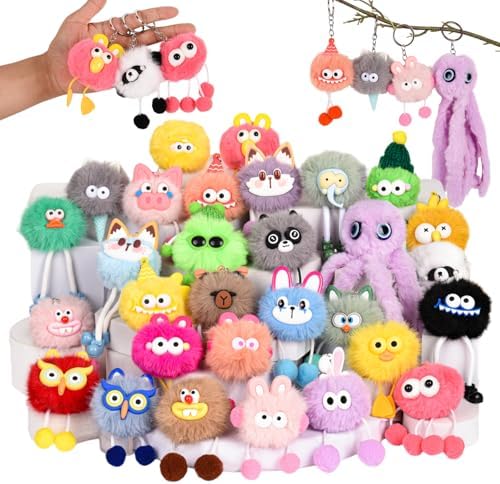 LiYiQ 30 Pcs Cute Plush Keychains for Birthday Party Favors
