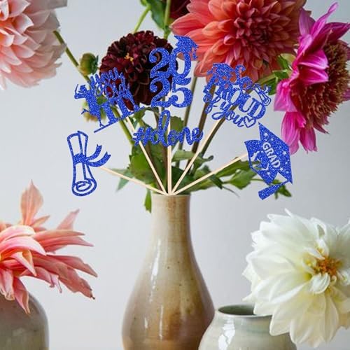 2025 Graduation Centerpiece Sticks Glitter Blue