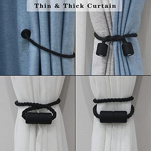 Porlau 2 Pack Black Magnetic Curtain Holdbacks