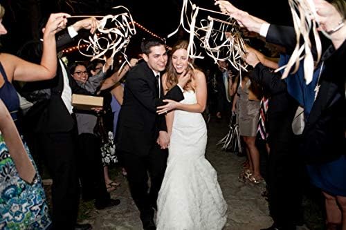 Kingsnow 50 Pack Champagne Lace Ribbon Wands with Bells Party Favors