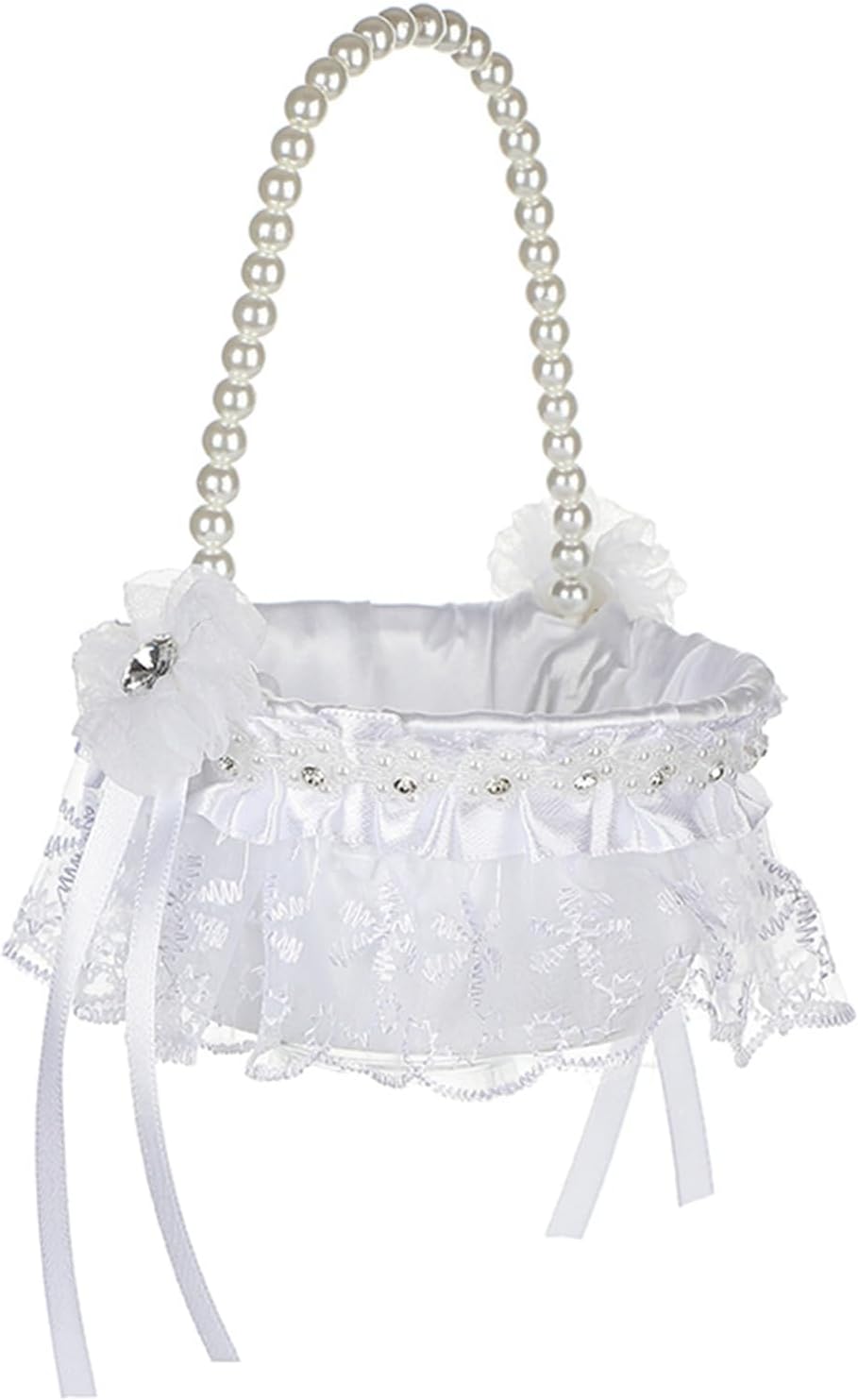 Ochine Wedding Flower Girl Basket with Pearl Handle Bowknot