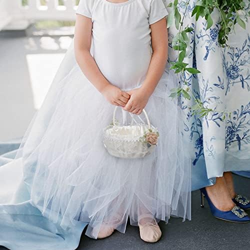 IUIBMI Ivory Wedding Flower Girl Baskets Set of 2 with Swingable Handle