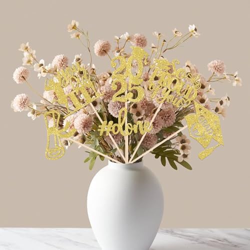 Gold Glitter Graduation Centerpiece Sticks 12 Pack