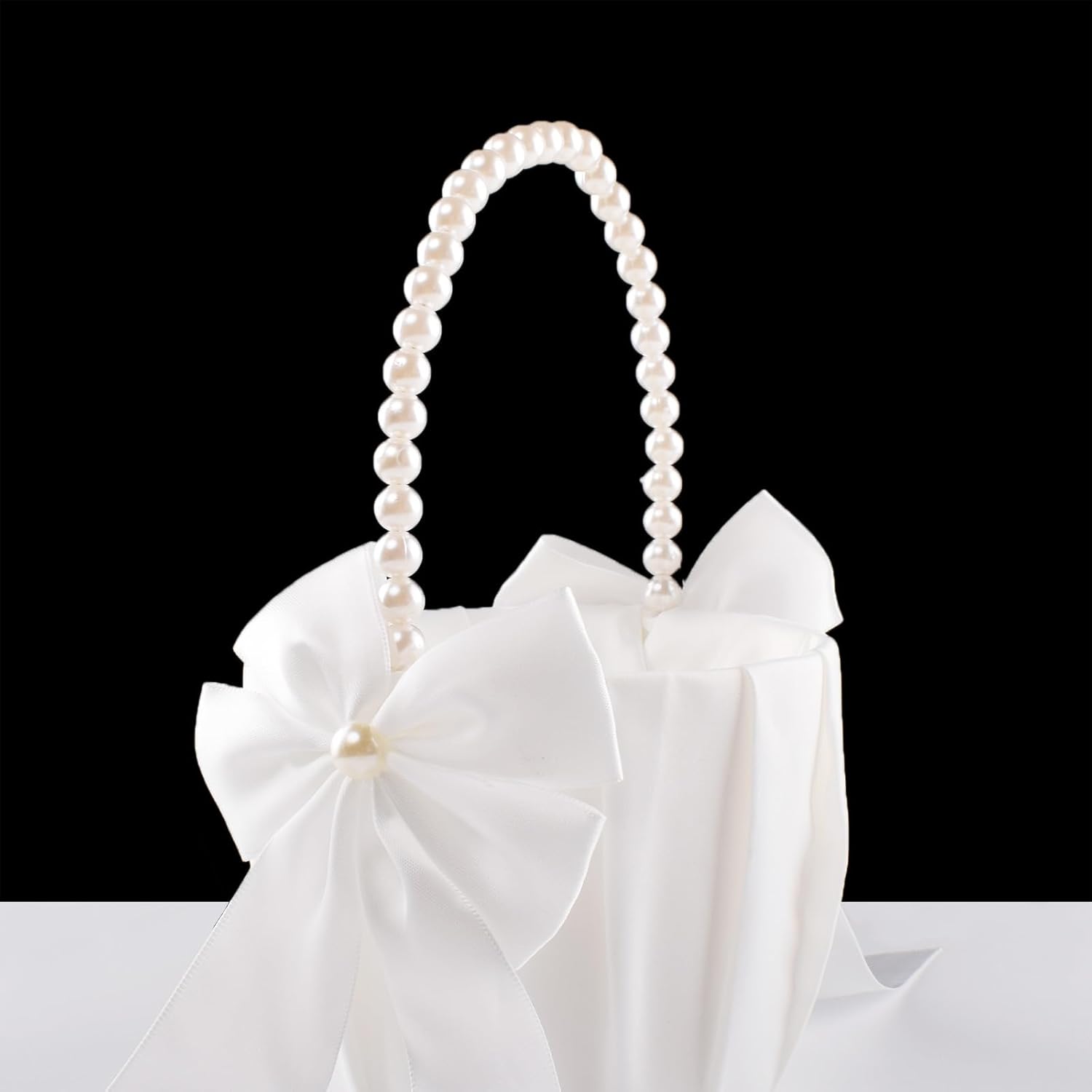Stafuni Ivory Flower Girl Basket with Pearl Handle