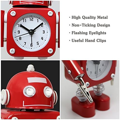 Betus Non-Ticking Robot Alarm Clock - Ruby Red