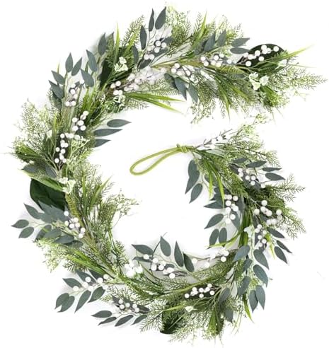 65 Ft Artificial White Flowers Garland with Berries