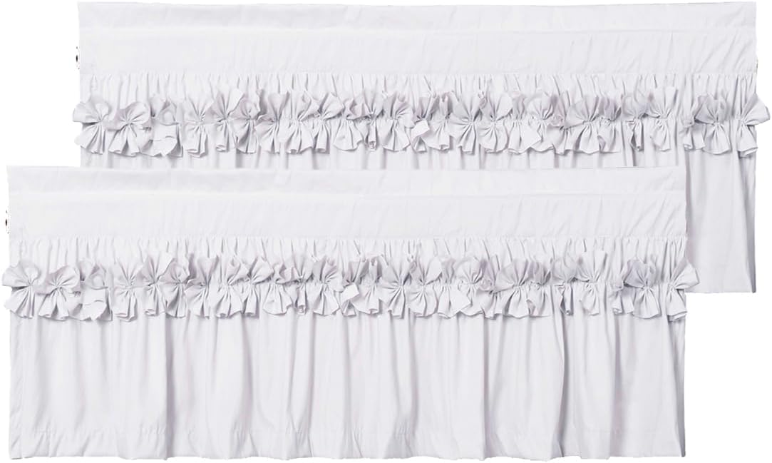 HIG 2 Pack White Ruffle Bow Tie Valances