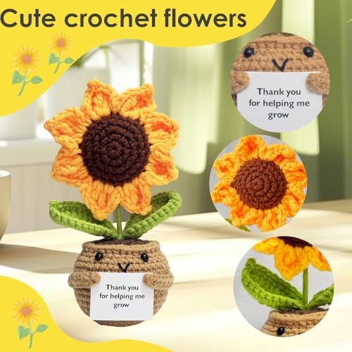 3PCS Handmade Crochet Sunflower Red Heart Forget-me-not Flowers