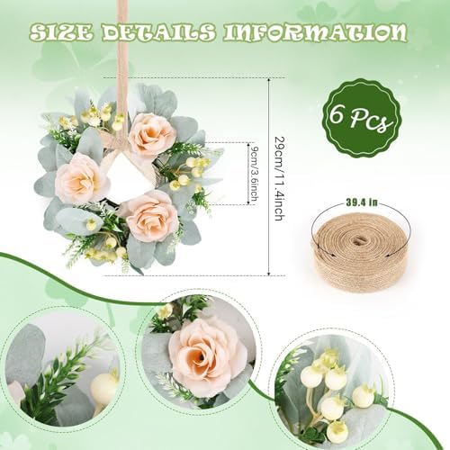 6 Pcs Wedding Rose Candle Rings Swag Wreath Garland Decor