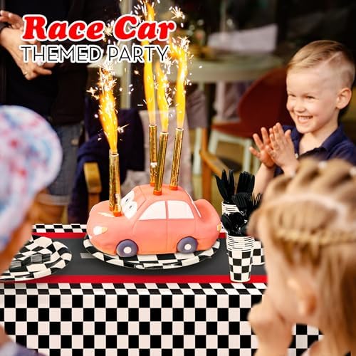 Checkered Party Supplies Set Serves 24 for Race Car Themed Events